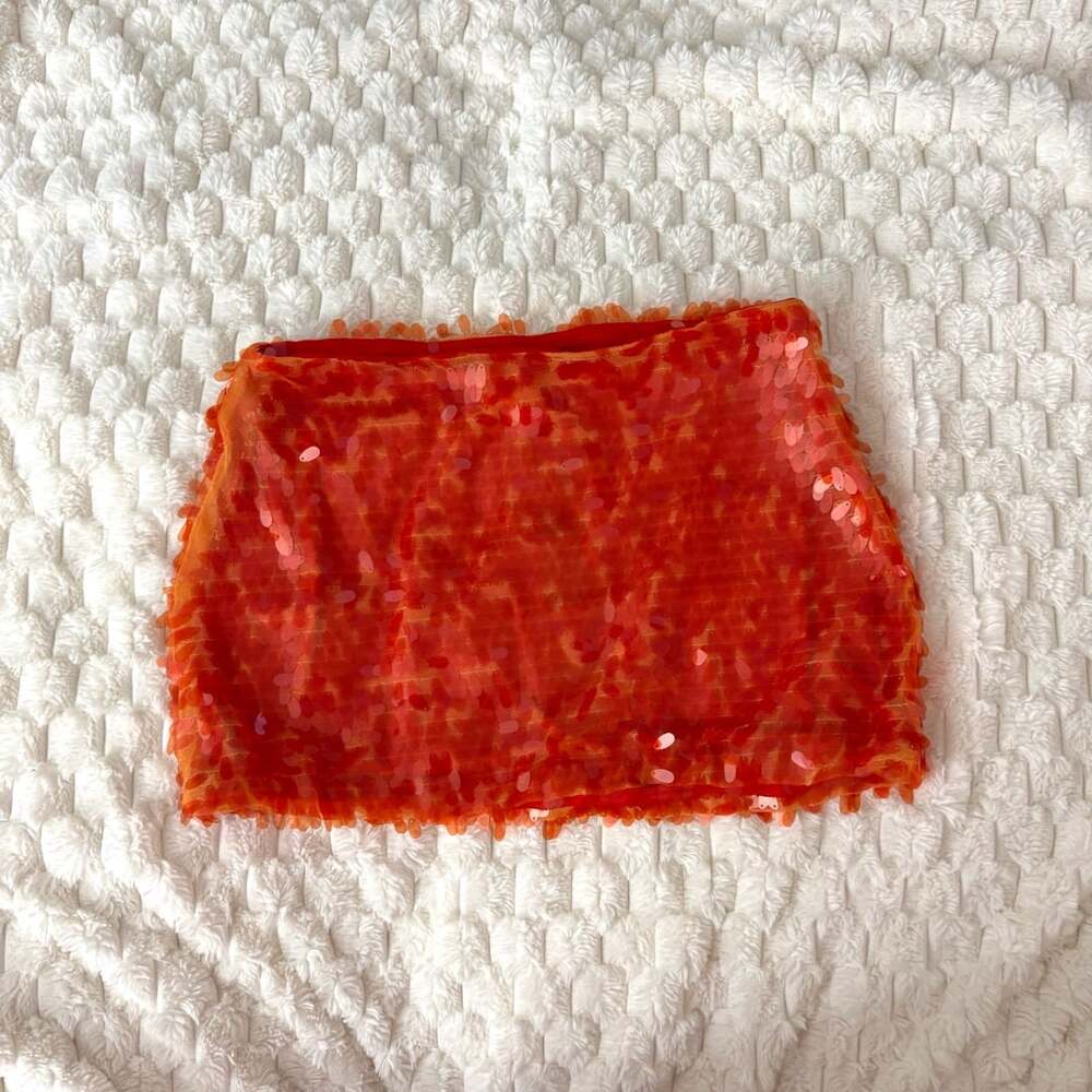 Fashion Nova Bri Sequin Mini Skirt Size L Orange